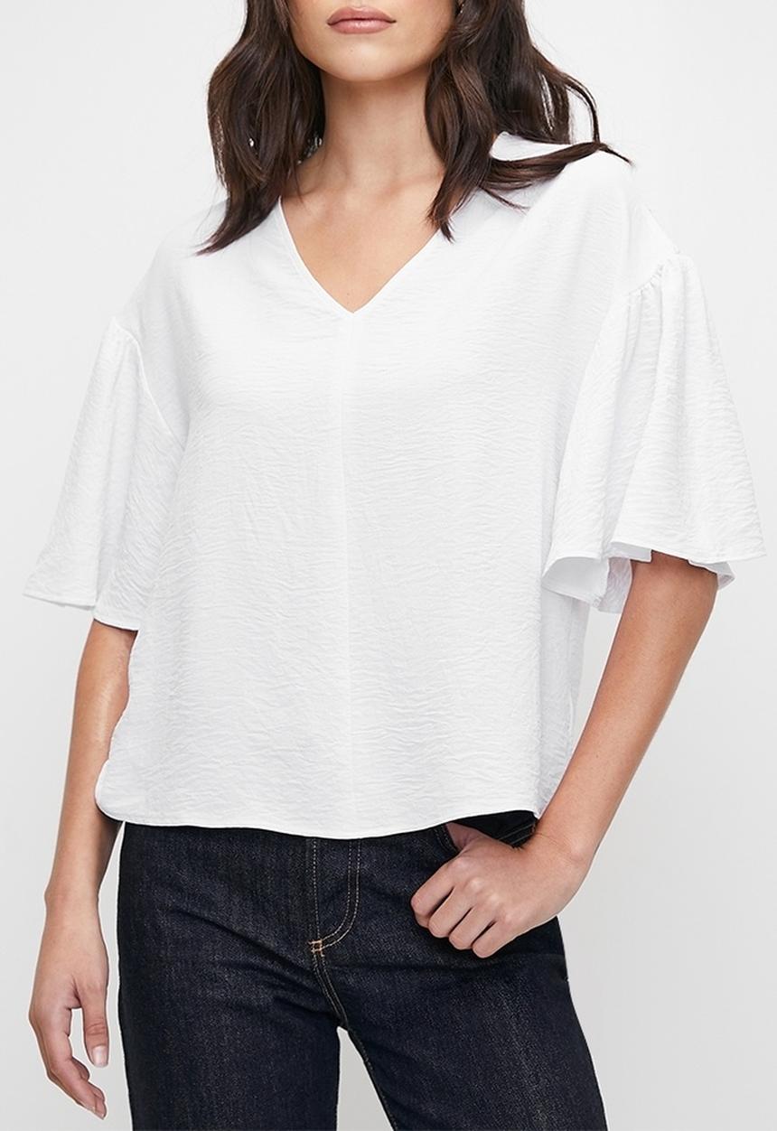 edit - V-neck wide sleeve shell - white