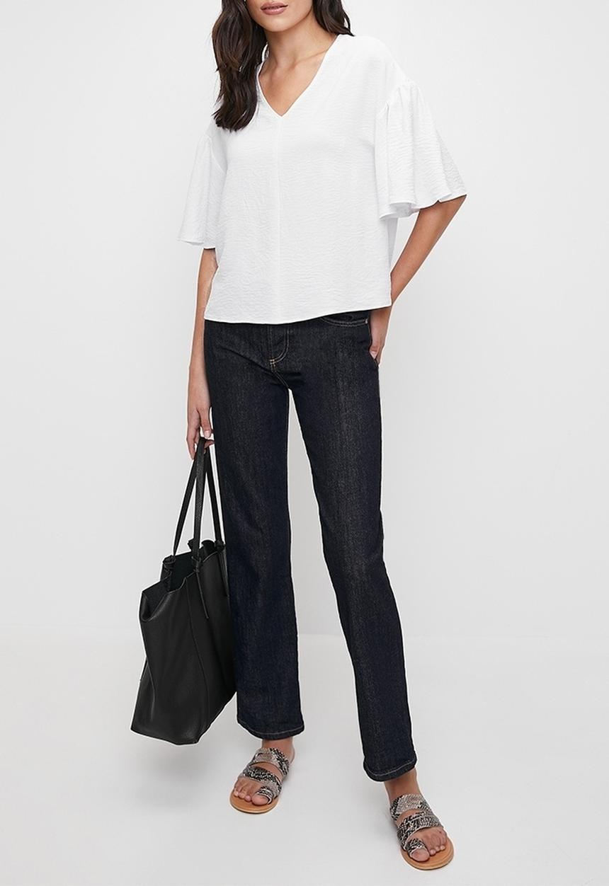 edit - V-neck wide sleeve shell - white
