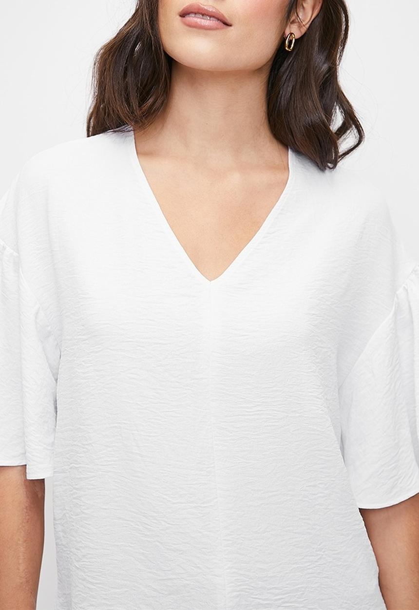 edit - V-neck wide sleeve shell - white