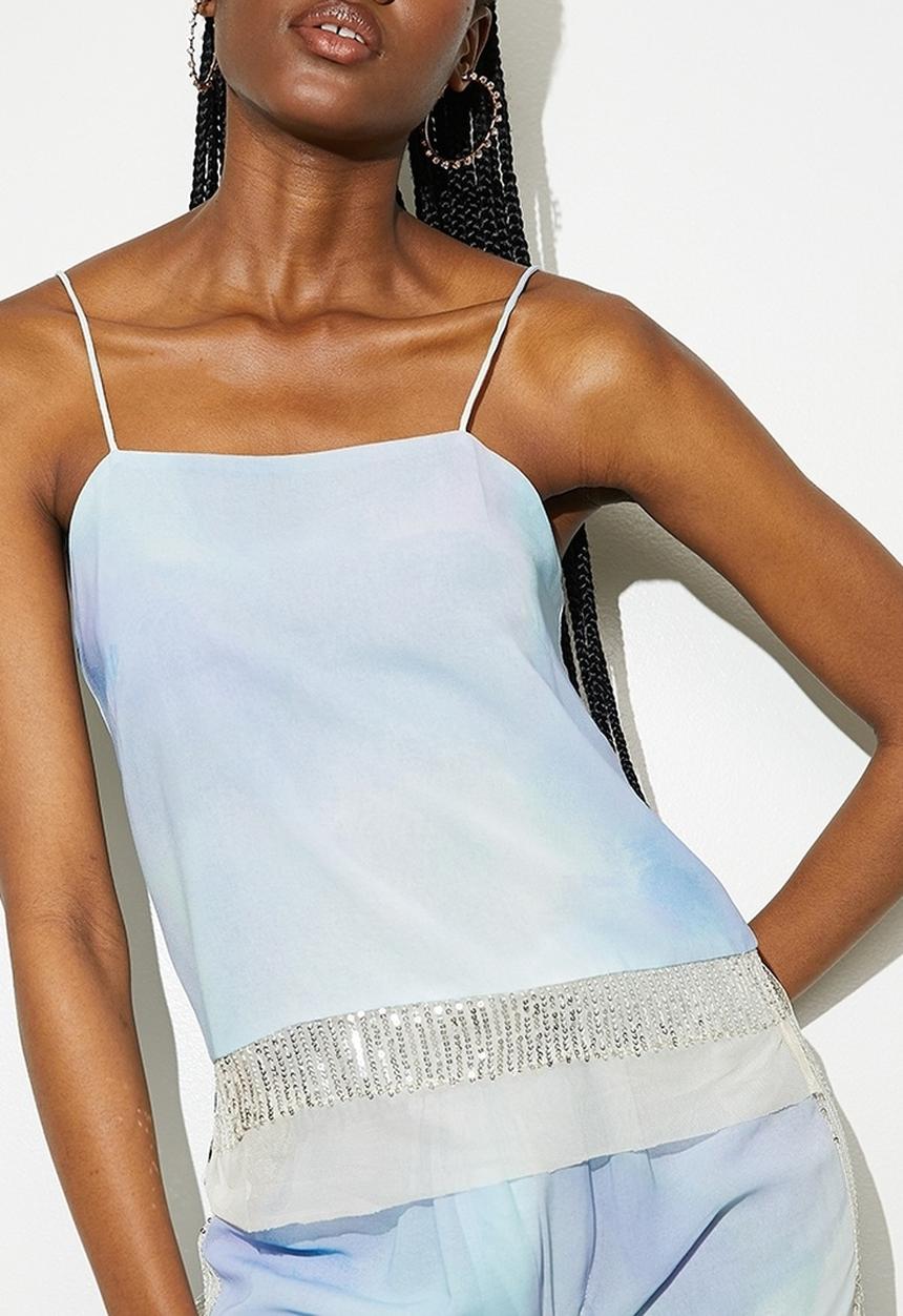 VELVET - Embellished cami - blue smudge