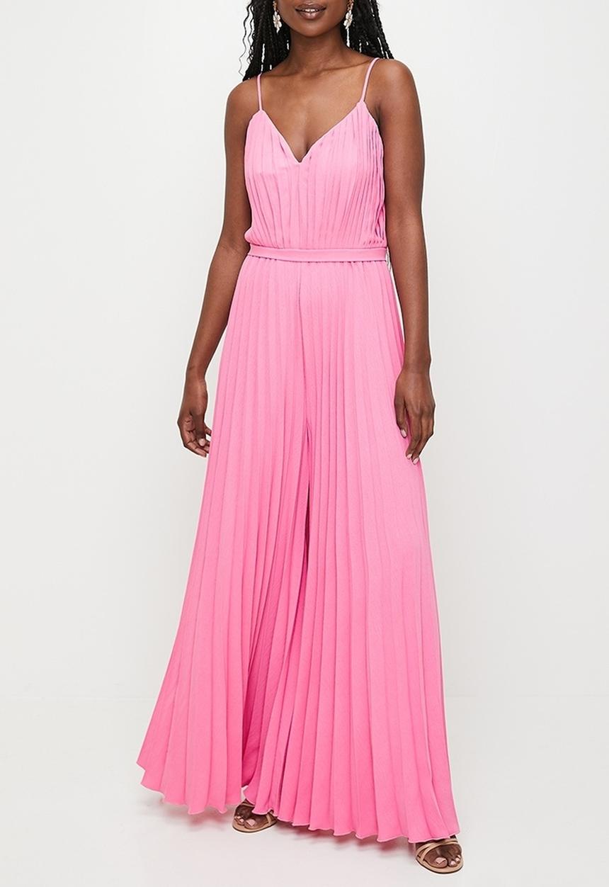 MILLA - Pleated v-neck strappy jumpsuit - pink cosmos
