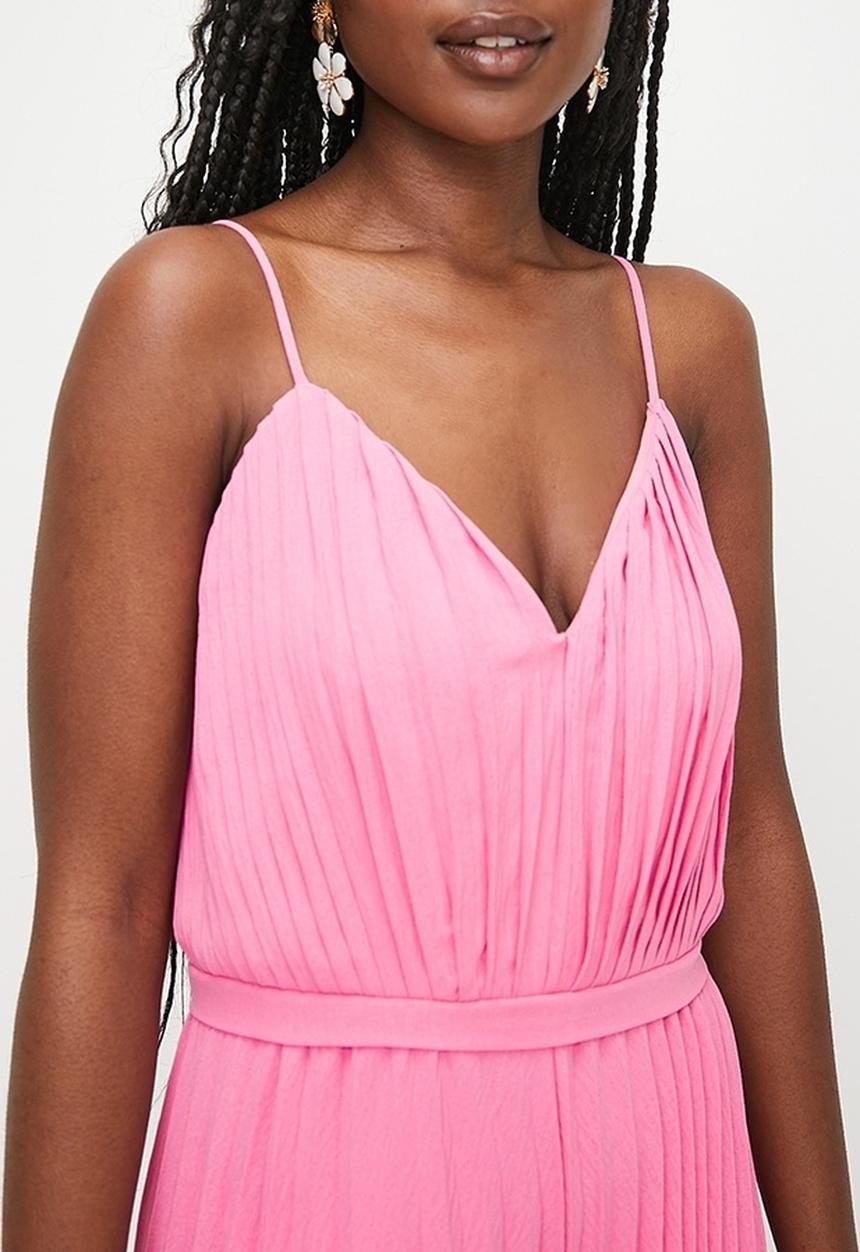 MILLA - Pleated v-neck strappy jumpsuit - pink cosmos