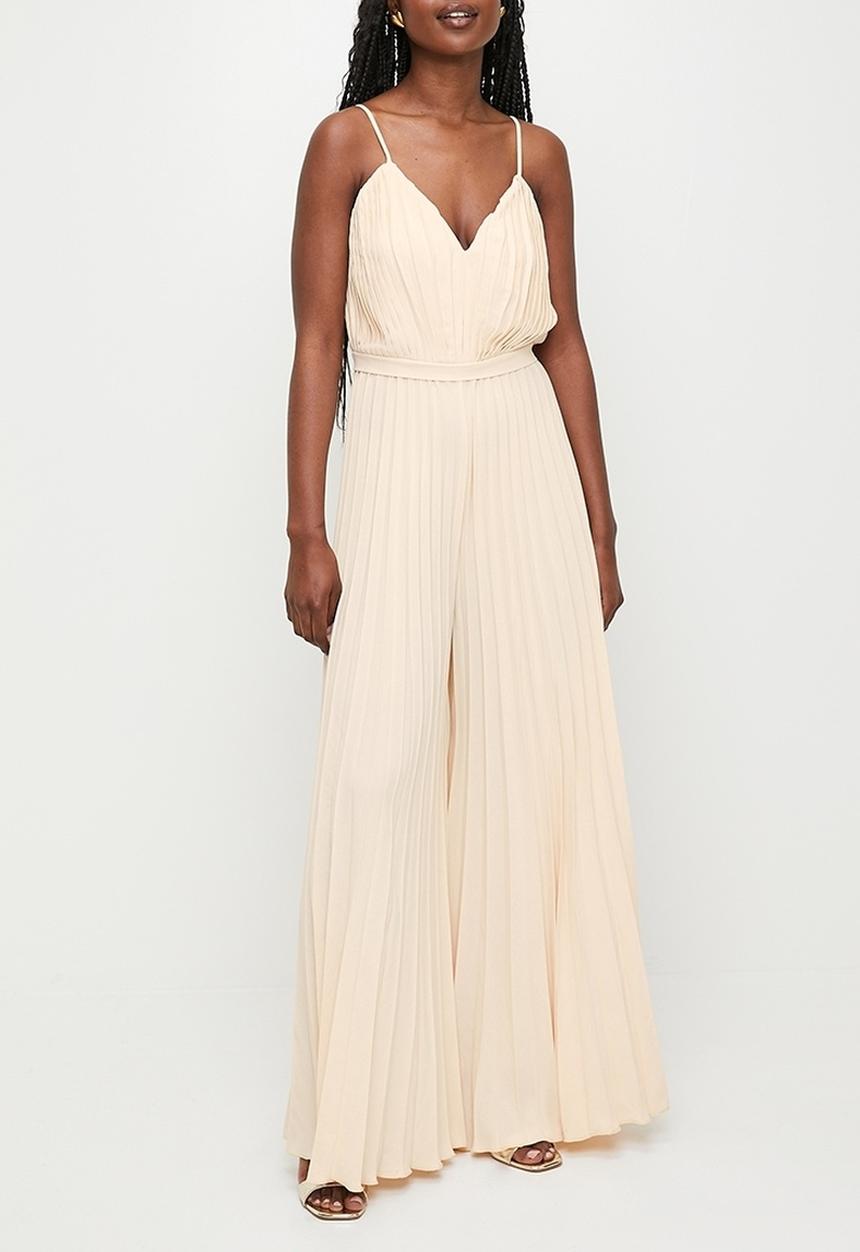 MILLA - Pleated v-neck strappy jumpsuit - vanilla cream