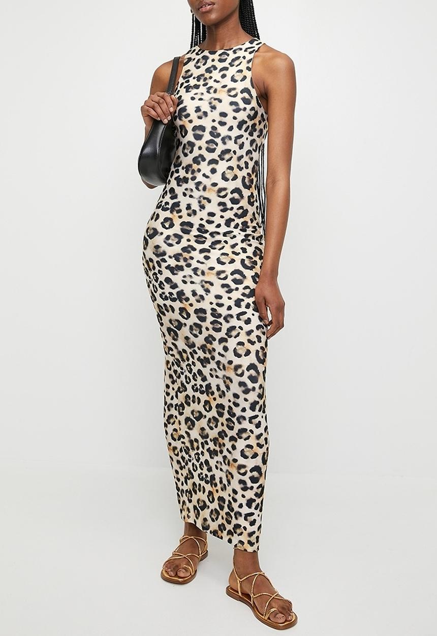 Superbalist - Racer Neck knit column maxi dress - Neutral Watery Leopard