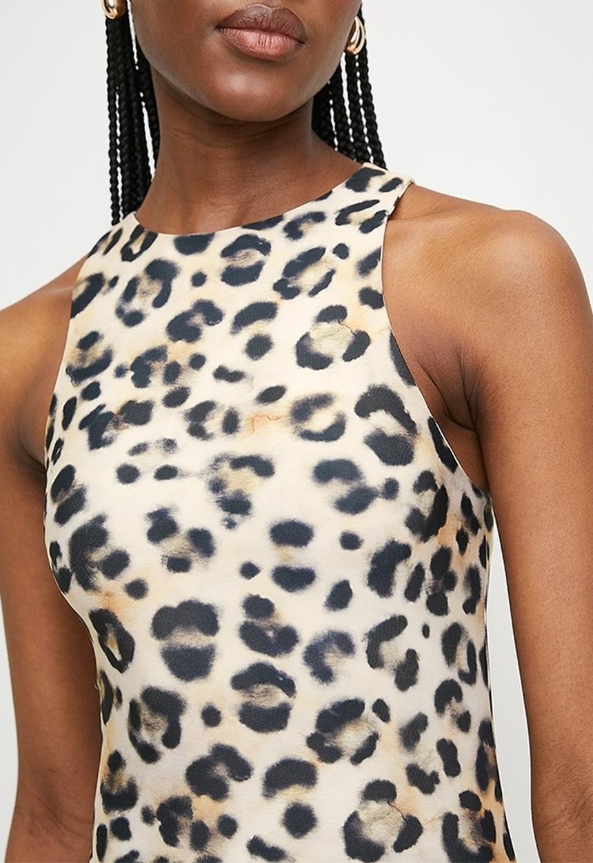 Superbalist - Racer Neck knit column maxi dress - Neutral Watery Leopard
