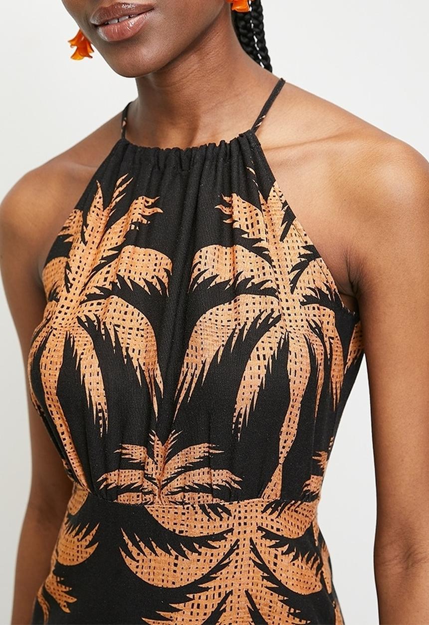 Superbalist - Linen look halter slip dress -  stualised palm dbl border