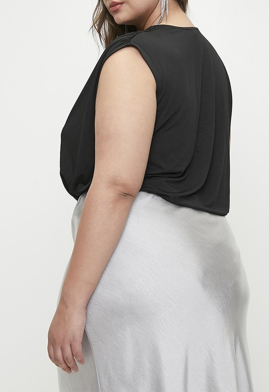 MILLA - V-neck wrap over combo bodysuit plus - black