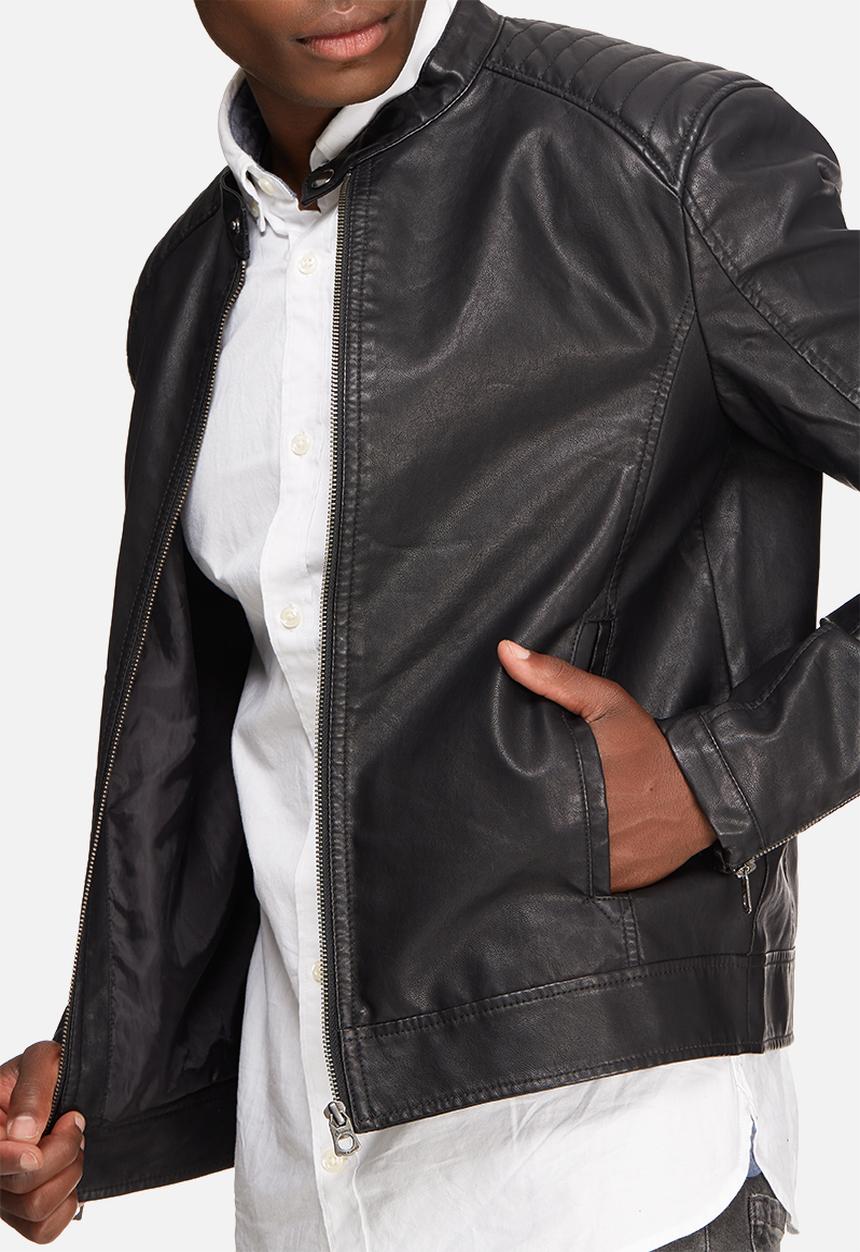 Jack & Jones - Black on black biker jacket