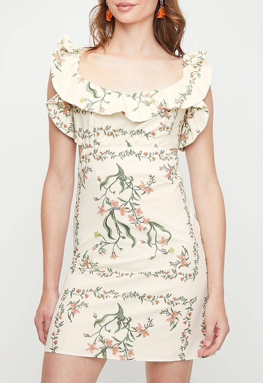 MILLA - Ruffle overlay mini shift dress - botanical tile engineer