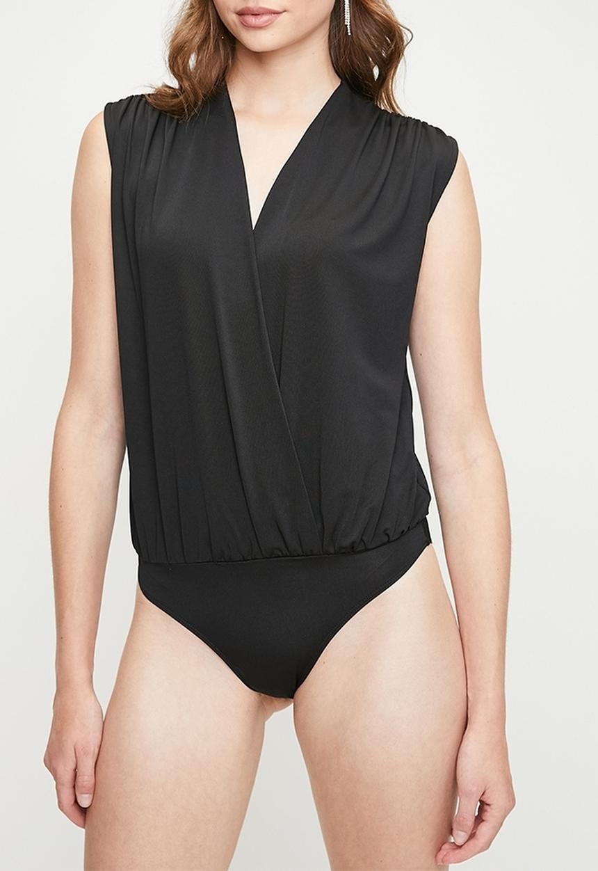 MILLA - V-neck wrap over combo bodysuit - black