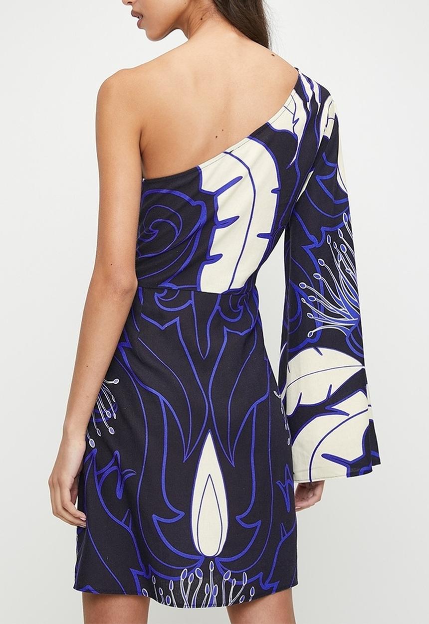 Superbalist - Statement sleeve mini shift dress - blue damascus macro leaf