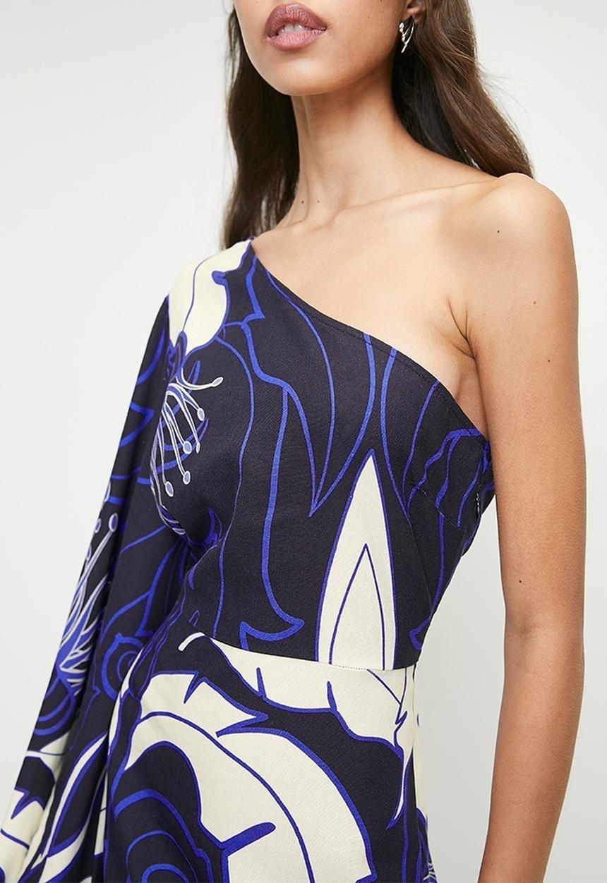 Superbalist - Statement sleeve mini shift dress - blue damascus macro leaf