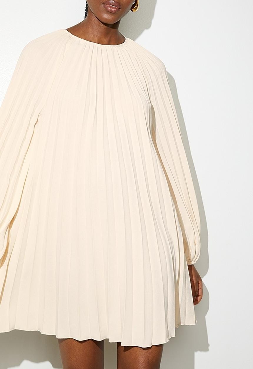 VELVET - Pleated trapeze mini dress - neutral