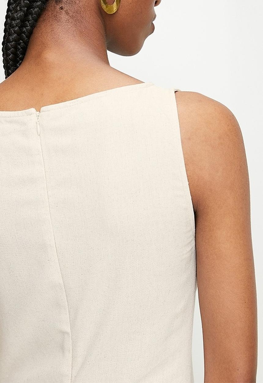 edit - Slash Neck Linen Blend Column Maxi Dress - Neutral