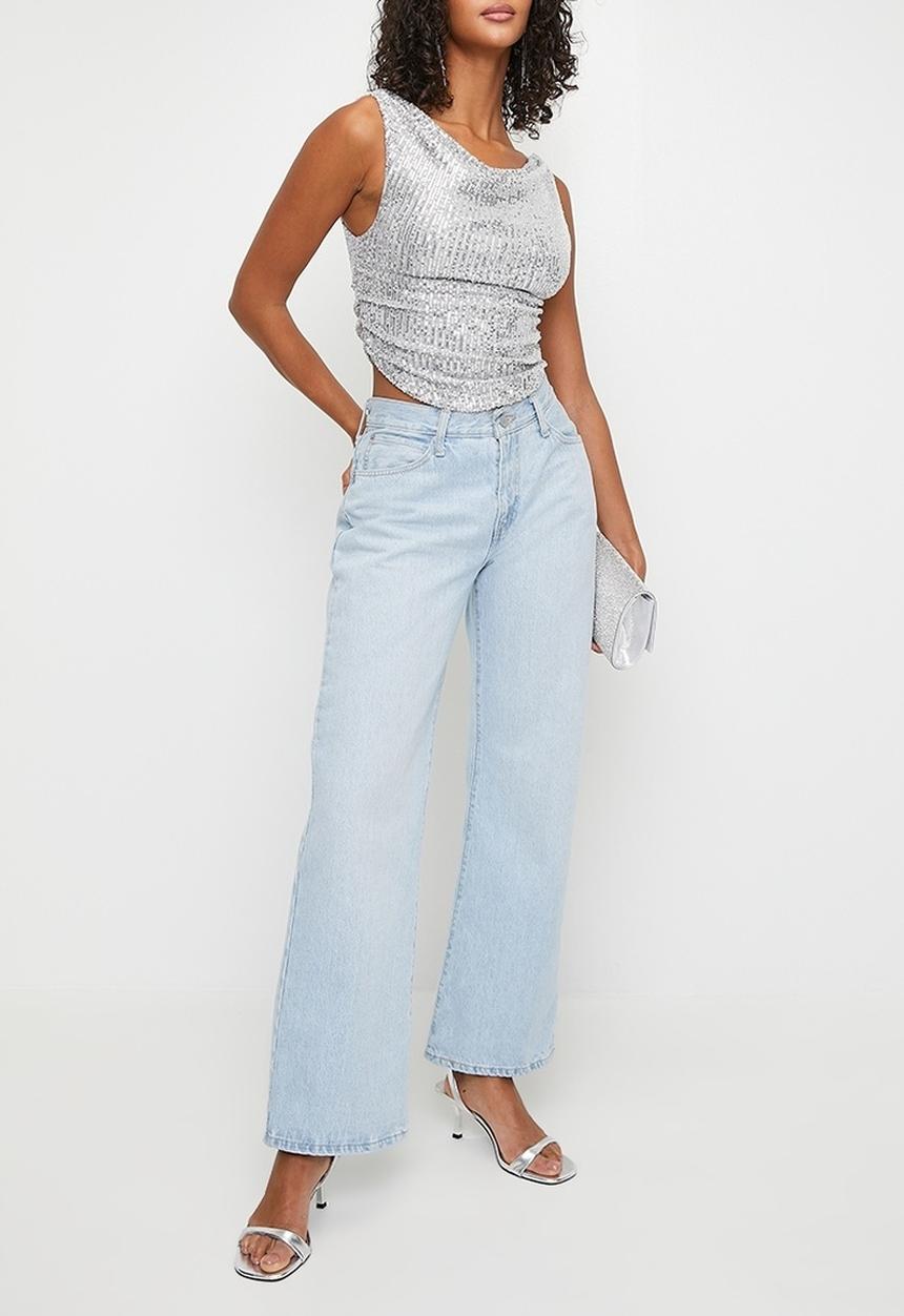 MILLA - Cowl sequins top - silver