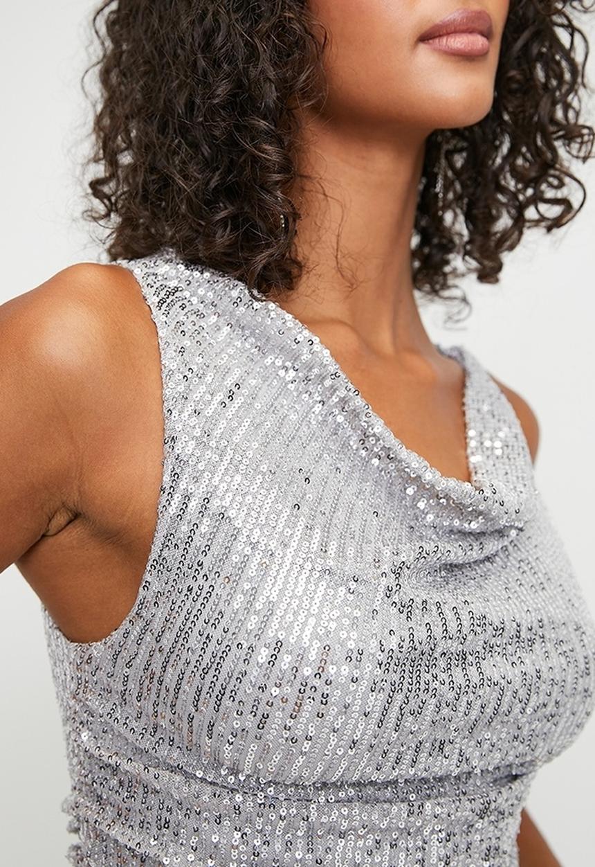 MILLA - Cowl sequins top - silver