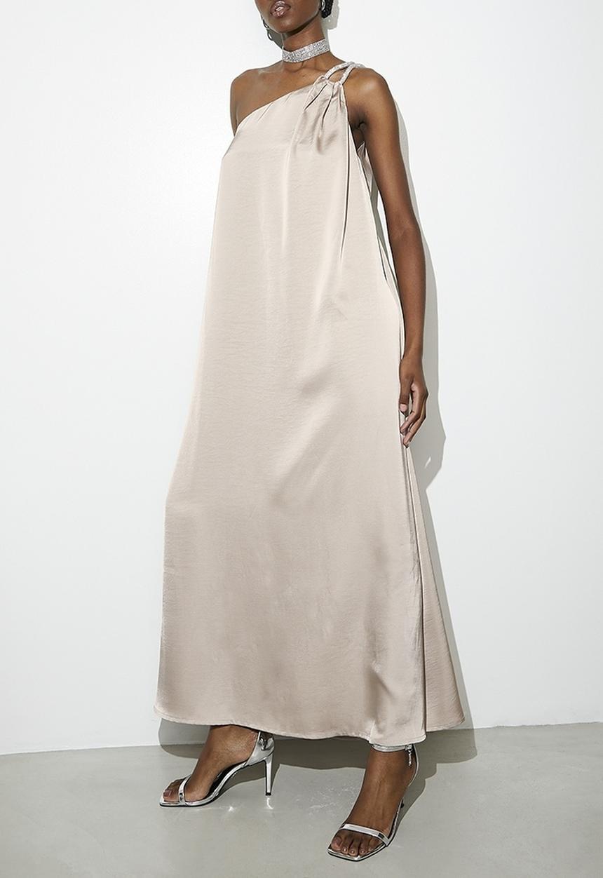 VELVET - Embellished asym satin trapeze dress - Neutral