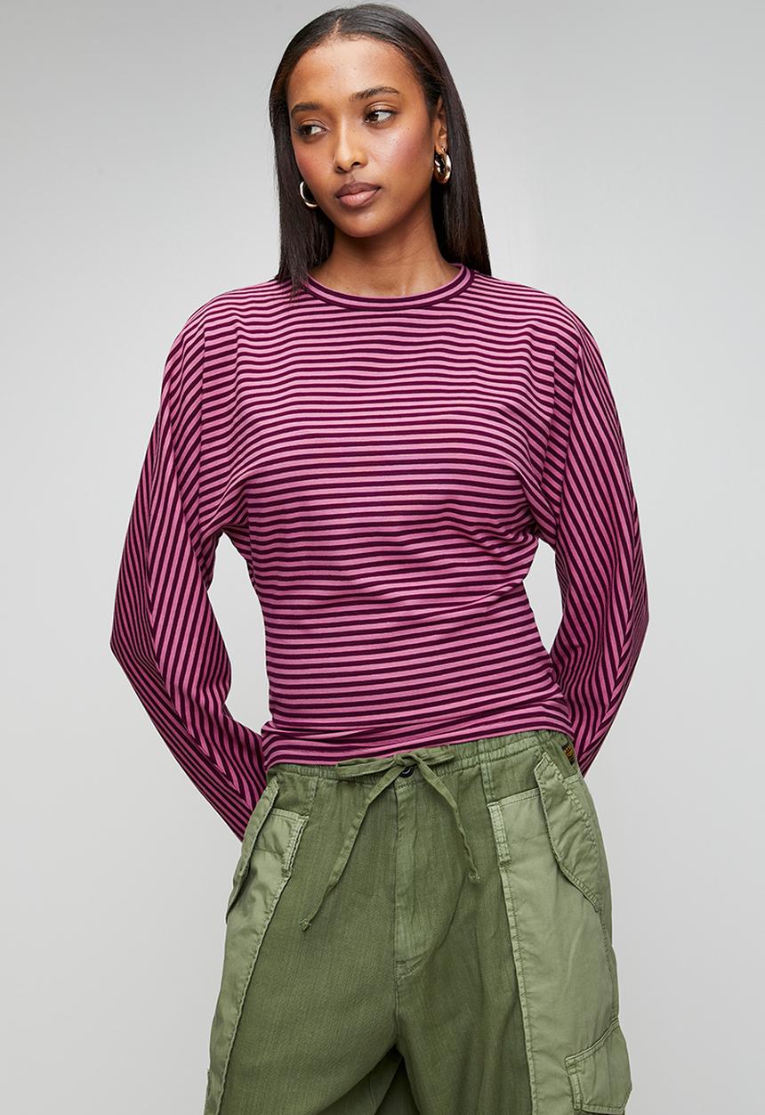 Cotton On - Blair Batwing Long Sleeve - Madi Stripe Blackberry Belle/Pink Berry