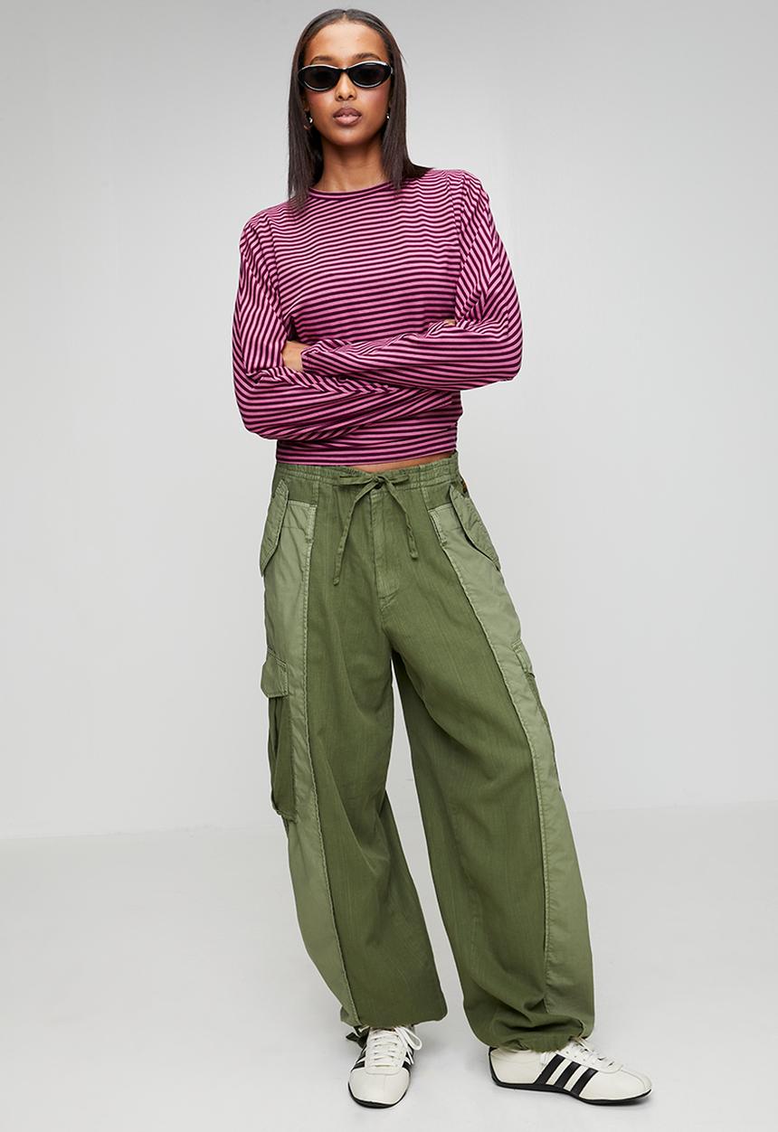 Cotton On - Blair Batwing Long Sleeve - Madi Stripe Blackberry Belle/Pink Berry