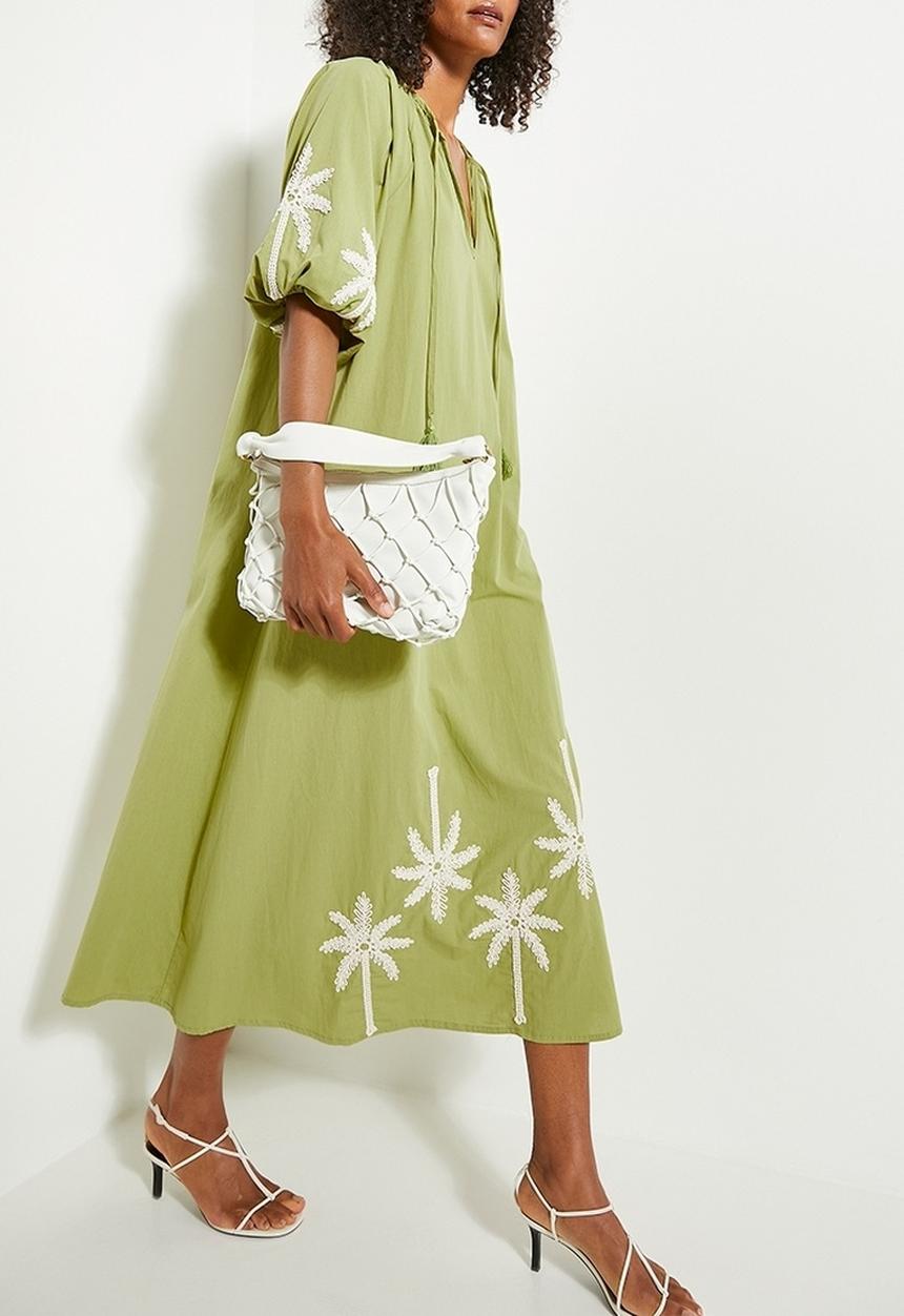 edit - Puff sleeve embroidery dress - green