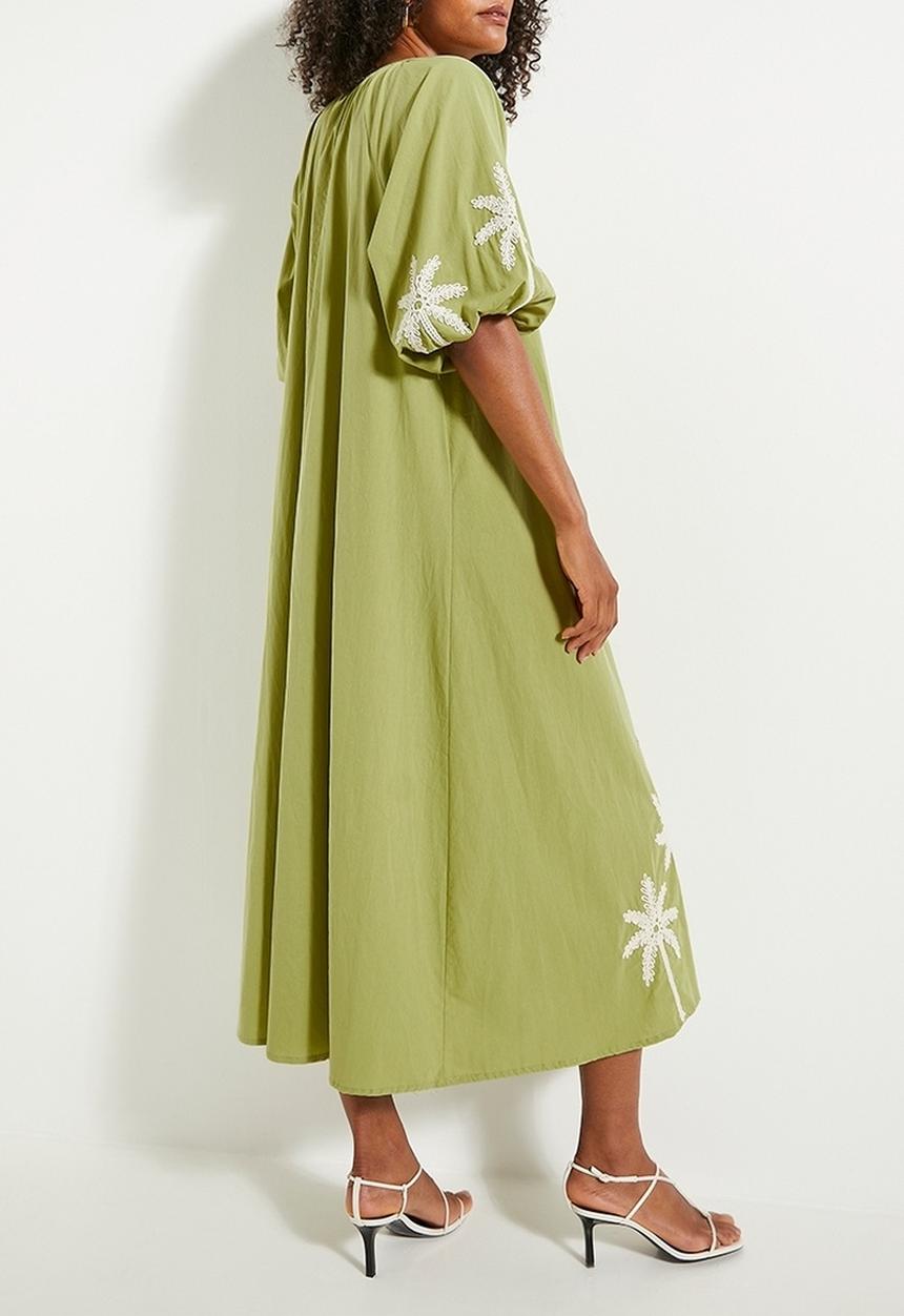 edit - Puff sleeve embroidery dress - green