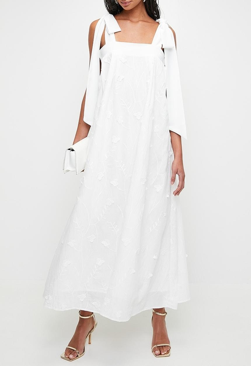 MILLA - Textured midi swing dress with bows - white