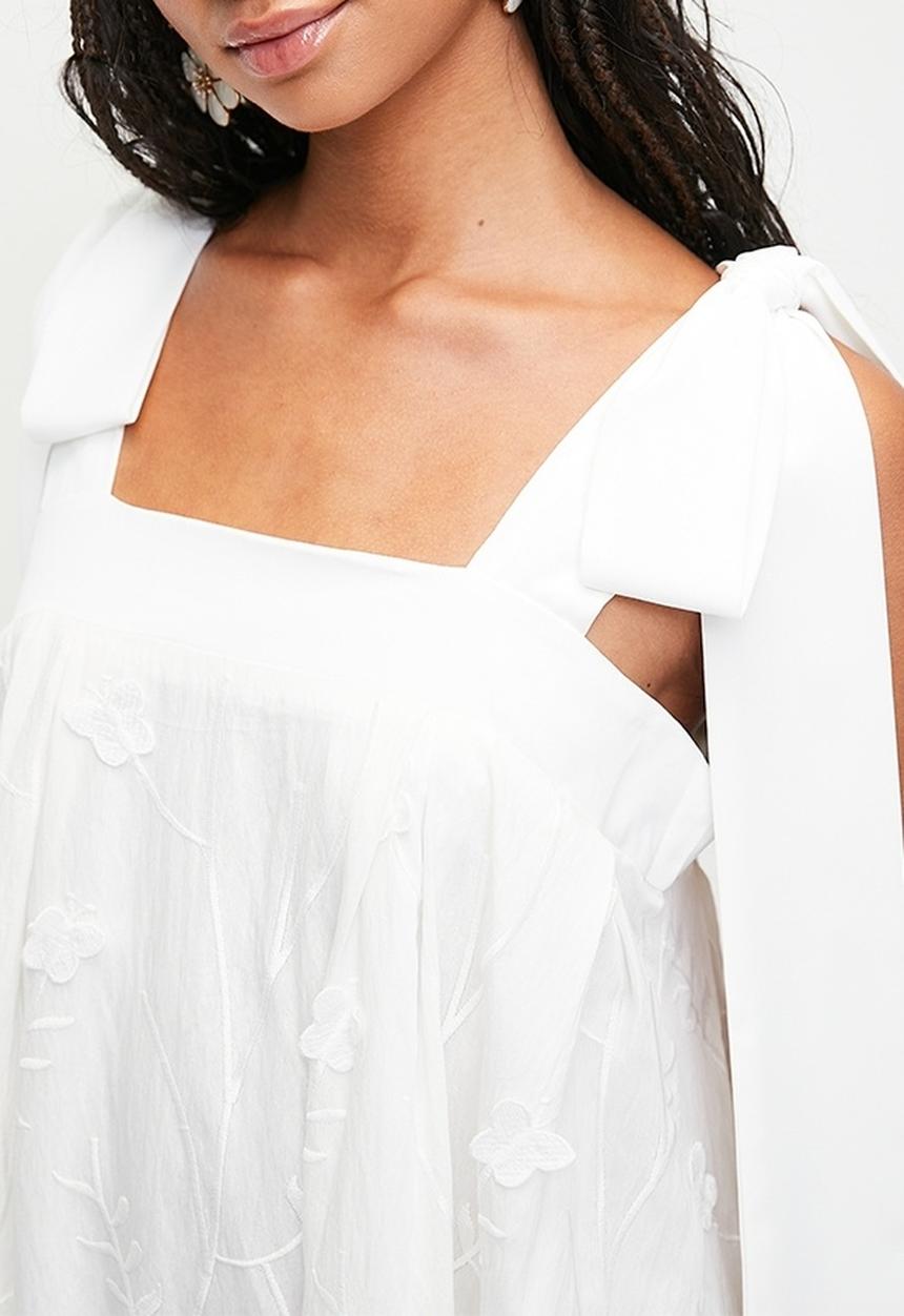 MILLA - Textured midi swing dress with bows - white
