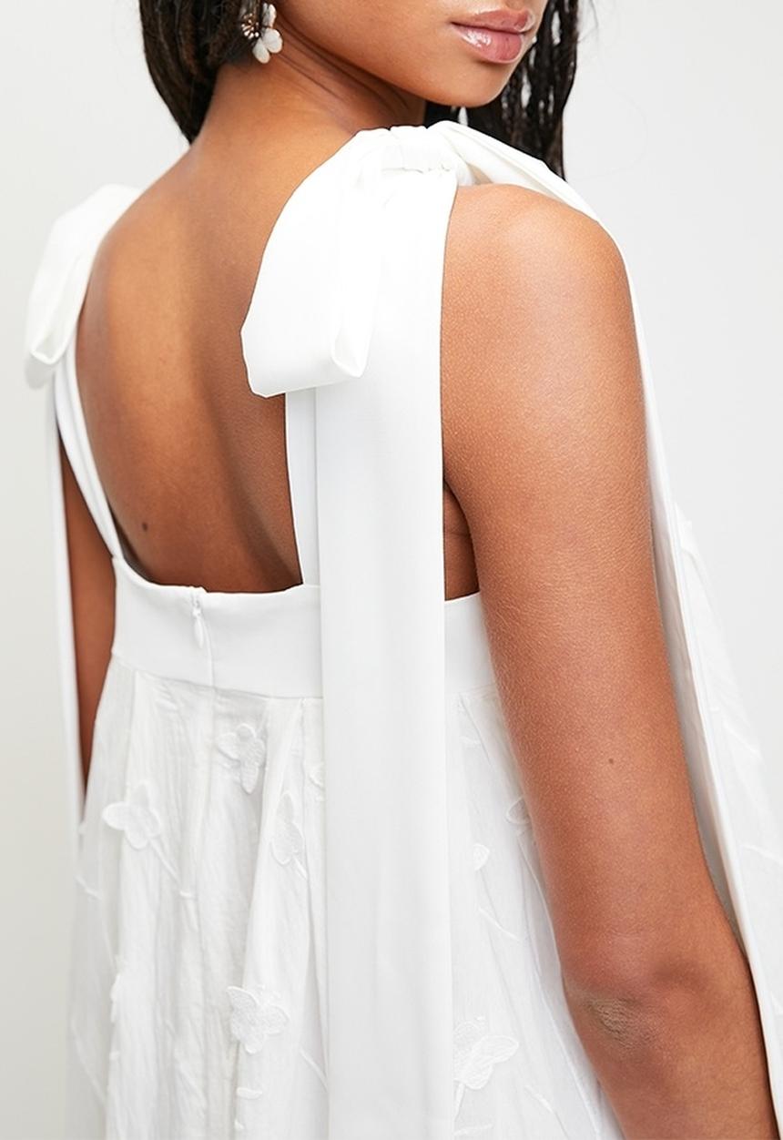 MILLA - Textured midi swing dress with bows - white