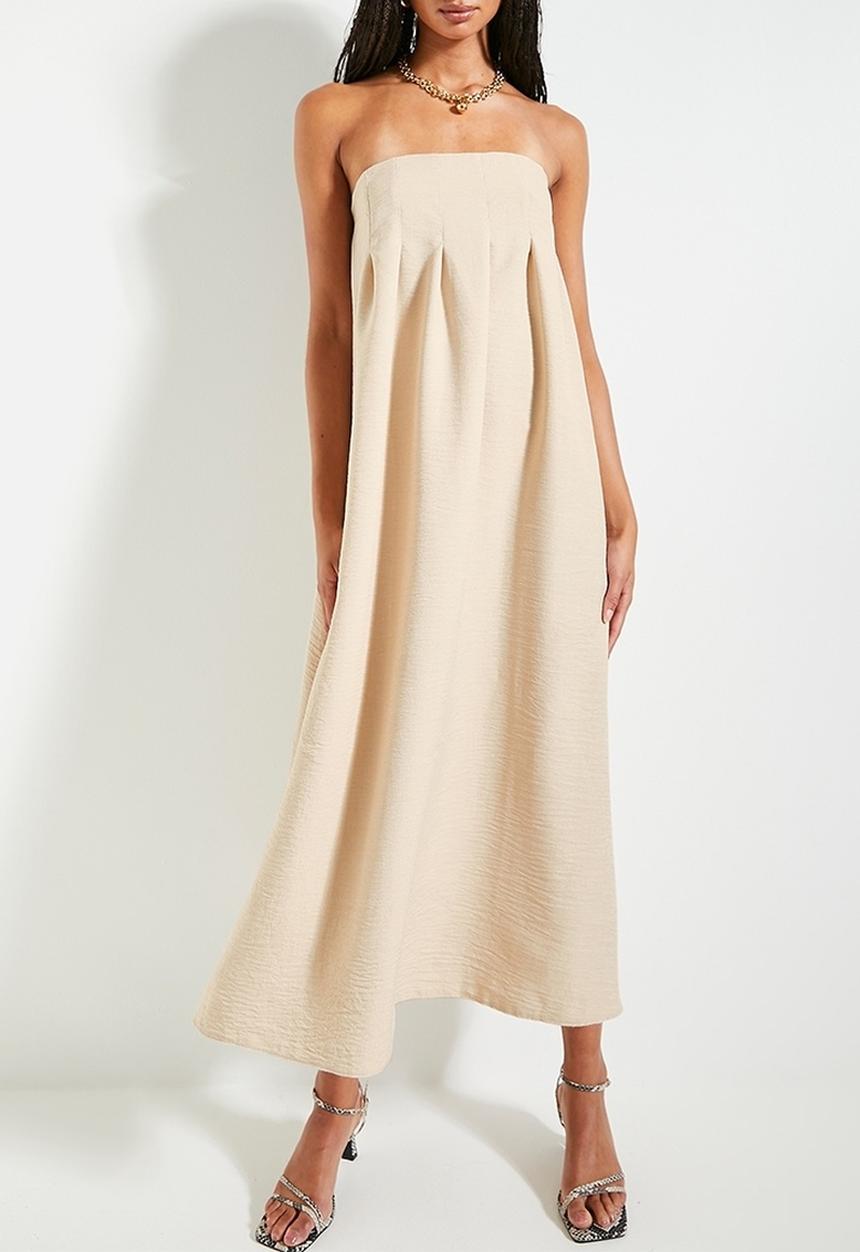 Superbalist - Bandeau pleated trapeze midi dress - neutral