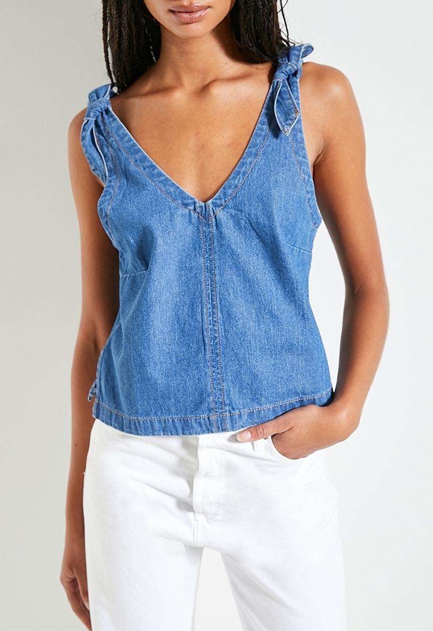 Superbalist - Co- ord chambray denim shoulder tie shell - light blue