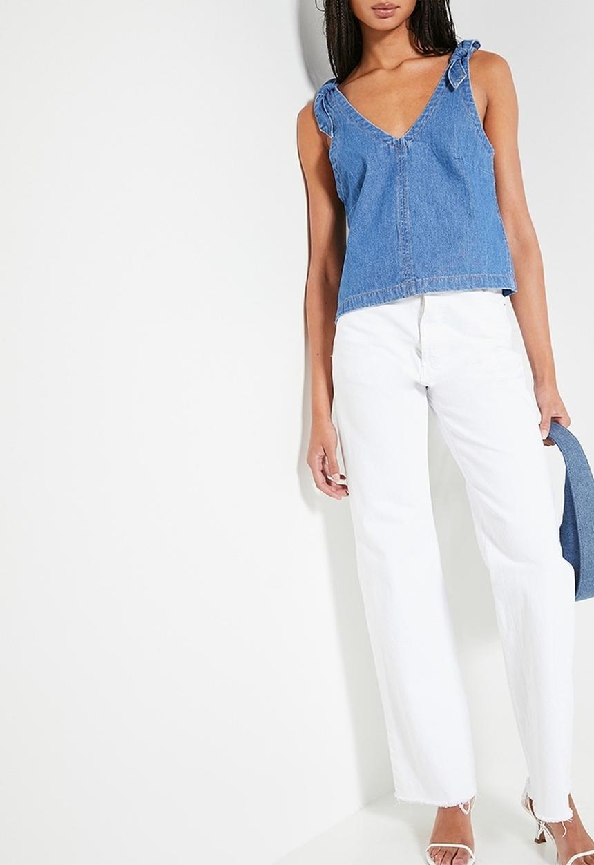 Superbalist - Co- ord chambray denim shoulder tie shell - light blue