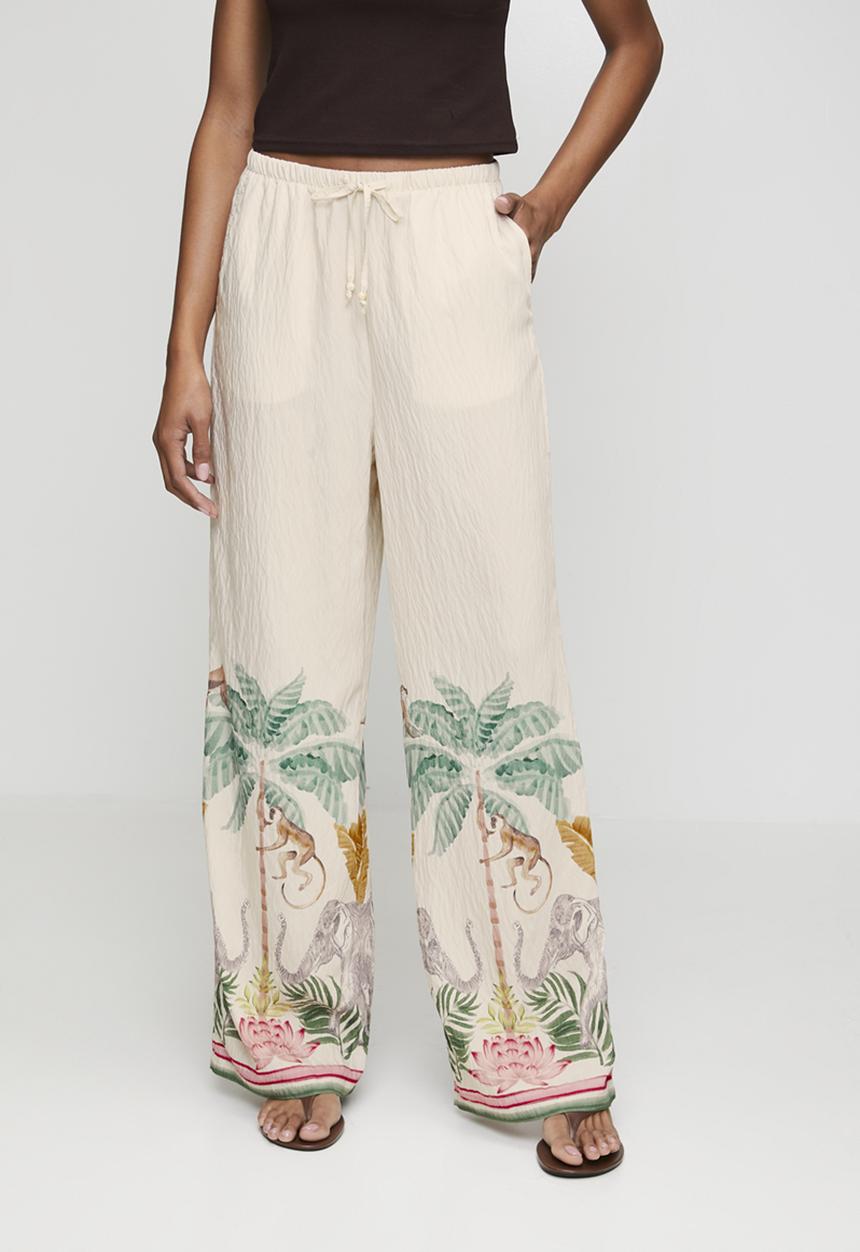 New Look - St annie animal tropical trouser - cream