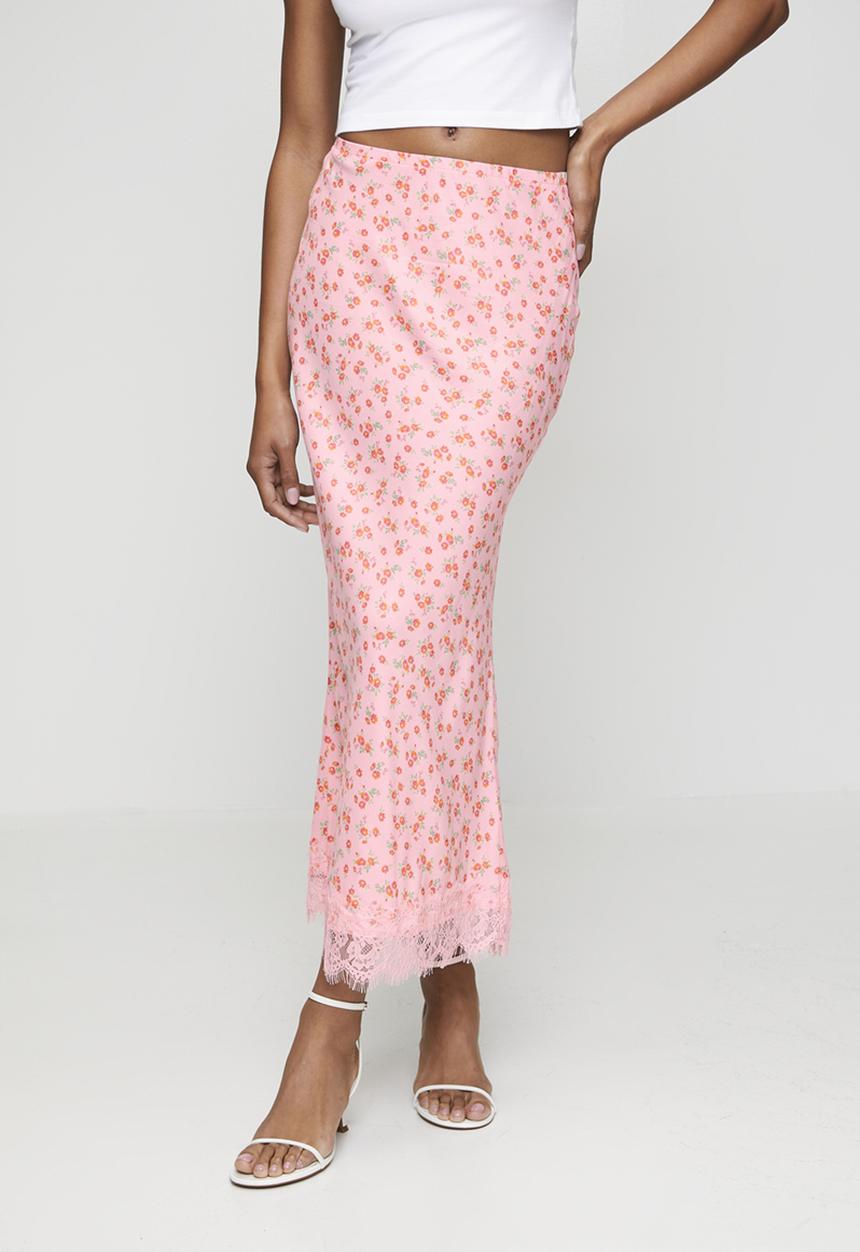 New Look - Dora ditsy spun bias midi skirt - pink