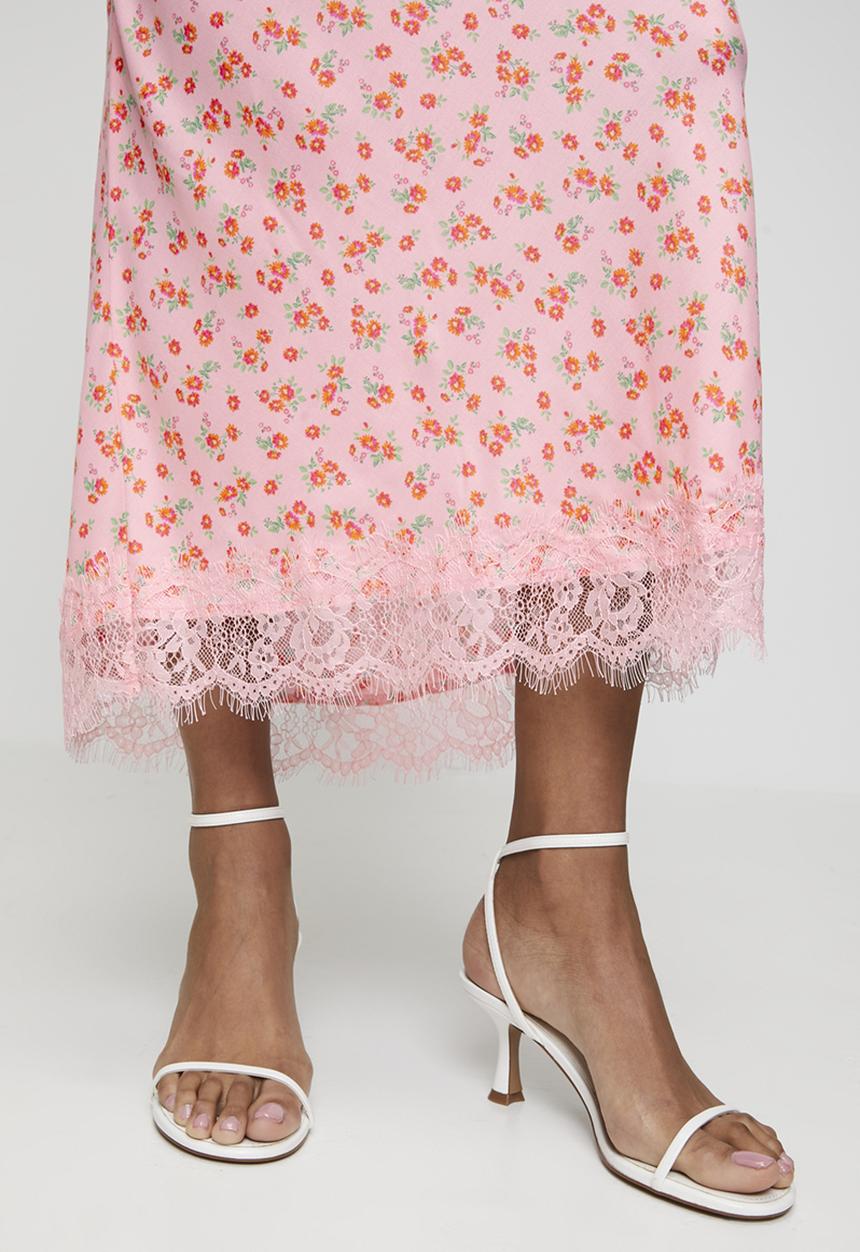 New Look - Dora ditsy spun bias midi skirt - pink