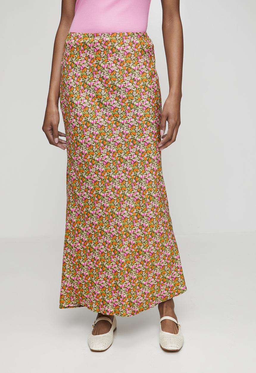 New Look - Hazel floral spun bias midi skirt - green