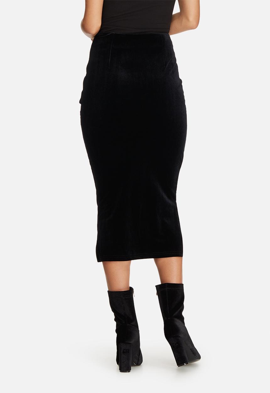 Missguided - Velvet eyelet detail front longline midi skirt