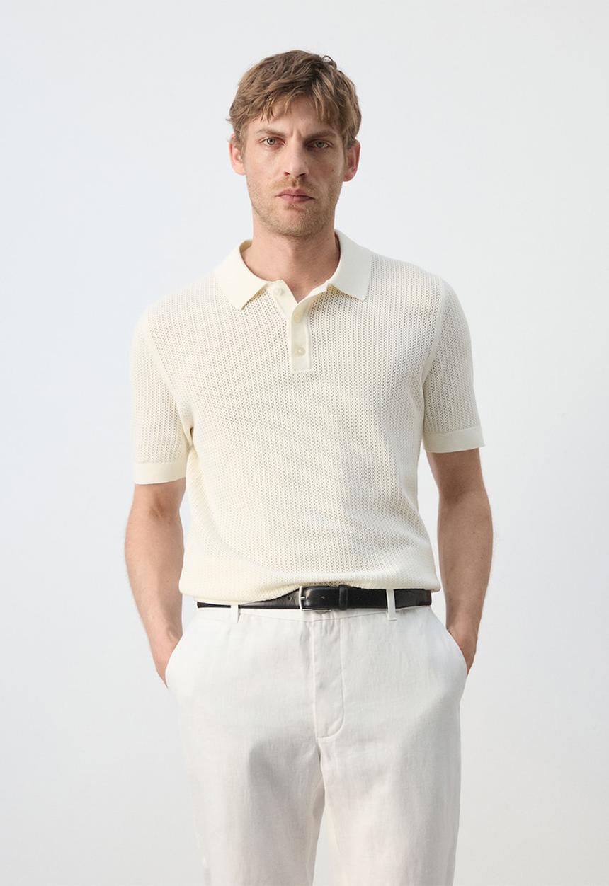 MANGO - Poloshirt Pointele - Off white