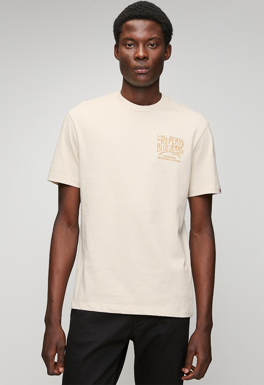 Replay - Jersey crew-neck T-shirt with embroidery - natural rope
