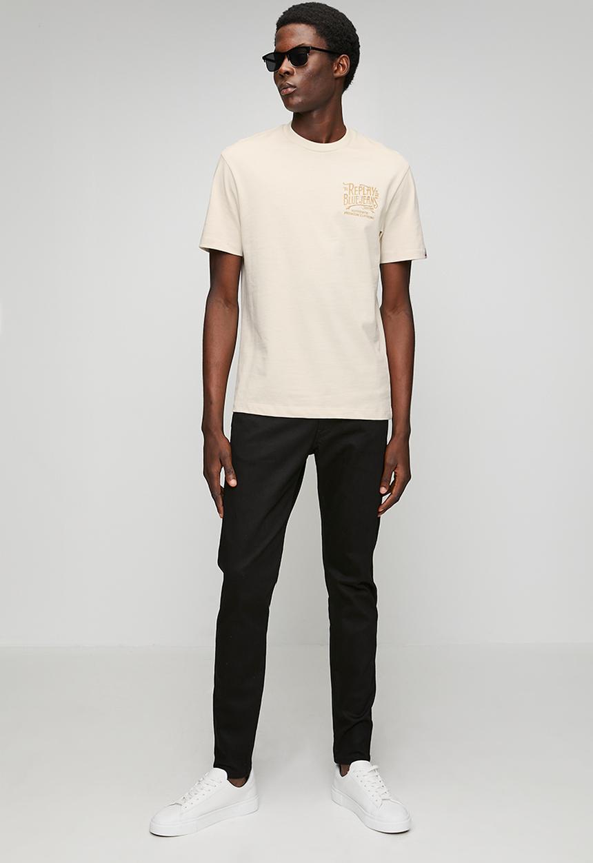 Replay - Jersey crew-neck T-shirt with embroidery - natural rope