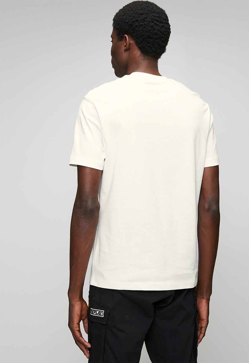 Replay - Jersey T-shirt with Lettering Embroidery - Natural White