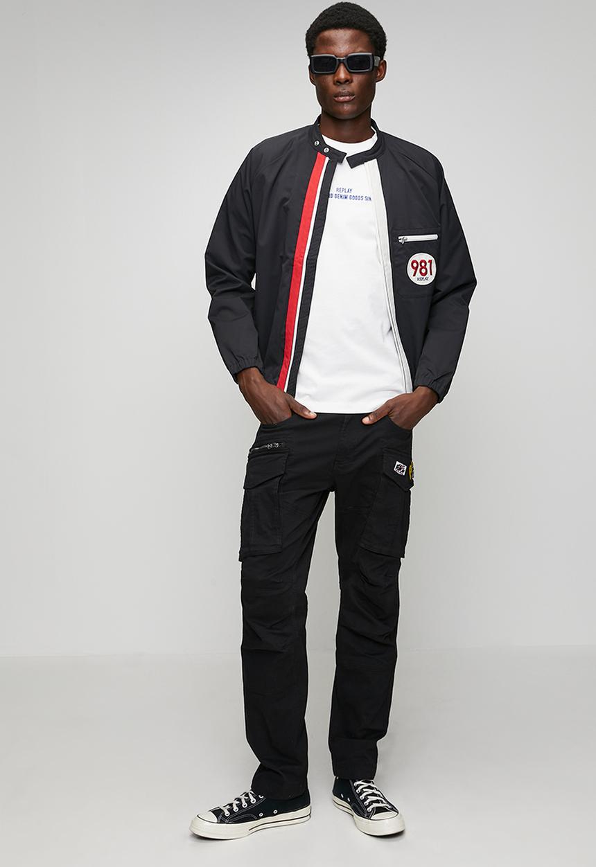 Replay - Jersey T-shirt with Lettering Embroidery - Natural White