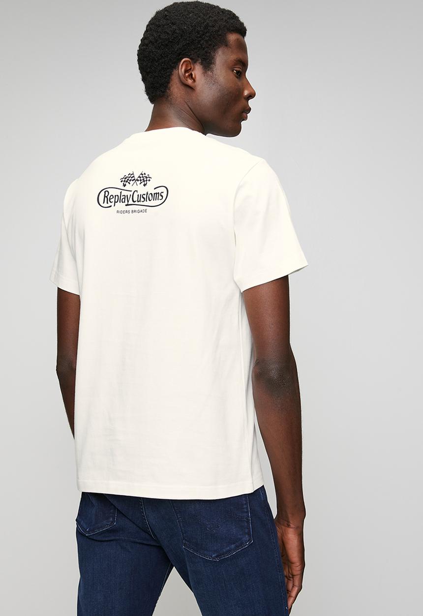 Replay - Jersey T-shirt with breast pocket and print - natural white