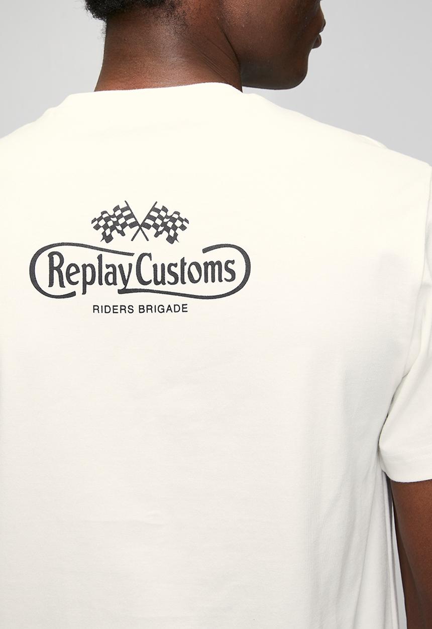 Replay - Jersey T-shirt with breast pocket and print - natural white