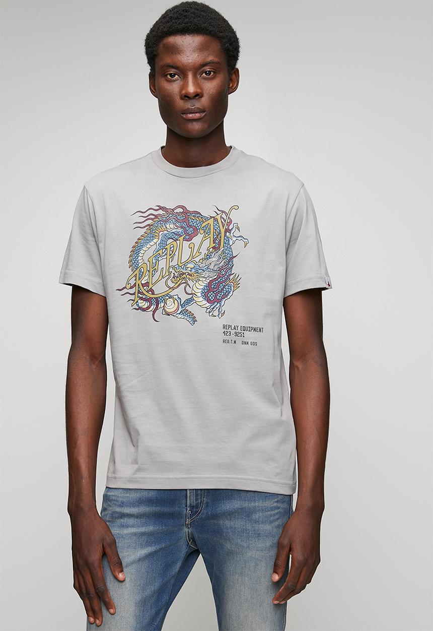 Replay - Dragon-print jersey T-shirt - silver