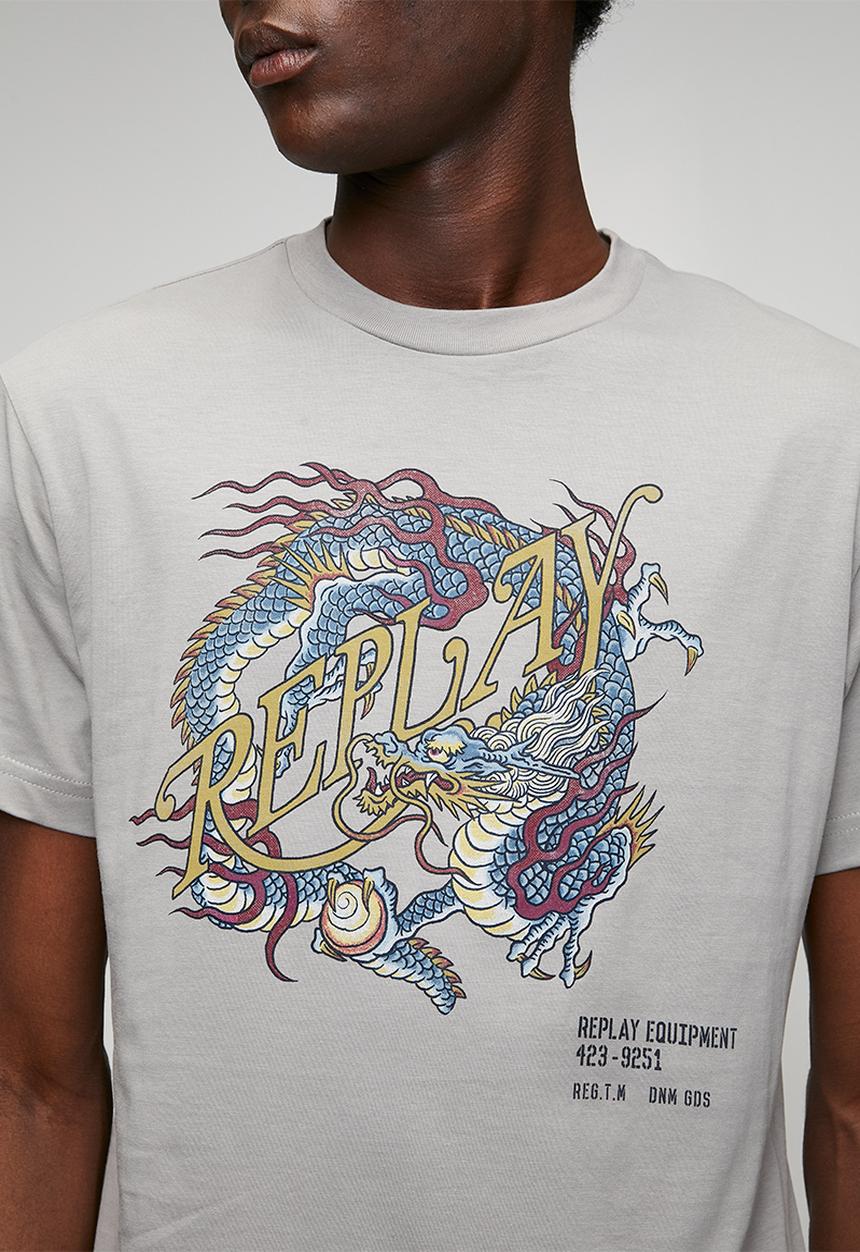 Replay - Dragon-print jersey T-shirt - silver