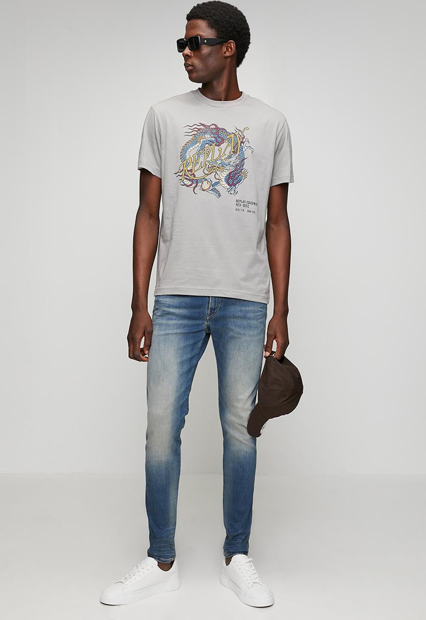 Replay - Dragon-print jersey T-shirt - silver