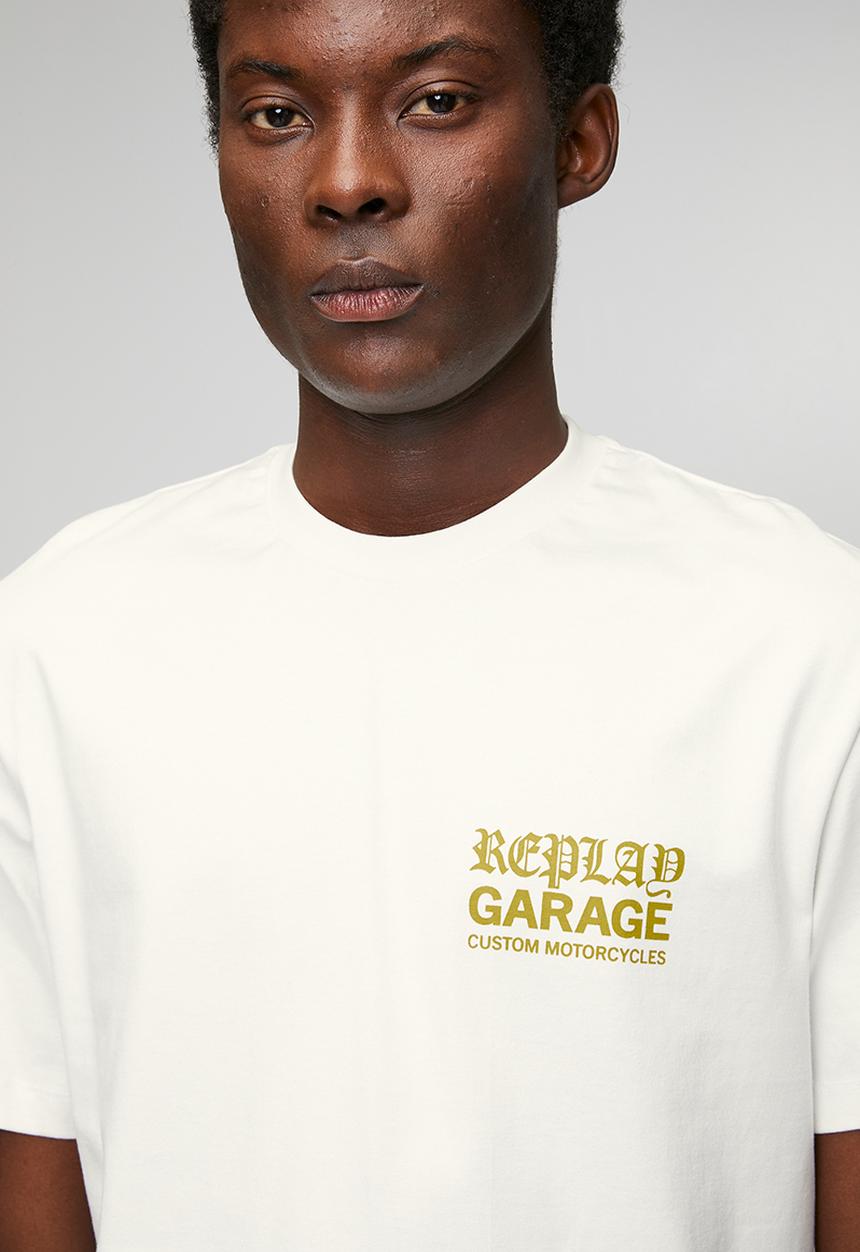 Replay - T-shirt with lettering - natural white