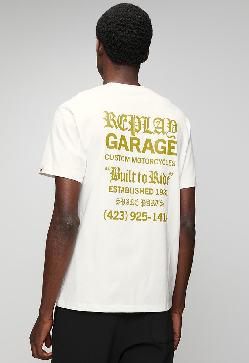Replay - T-shirt with lettering - natural white