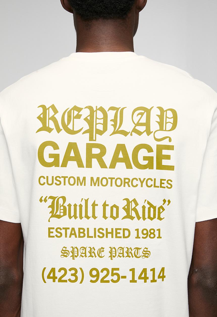 Replay - T-shirt with lettering - natural white