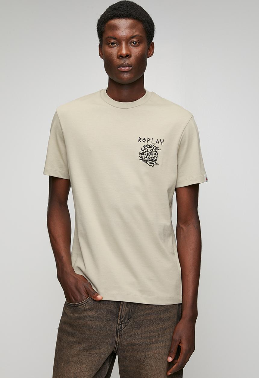 Replay - T-shirt with embossed-effect embroidery - sand
